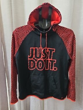 Nike Black Hoodie with Red Accents and Polka-Dot Sleeves